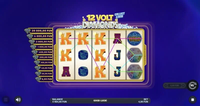 12 Volt Diamonds – glavni zaslon igre s mrežom 5x4